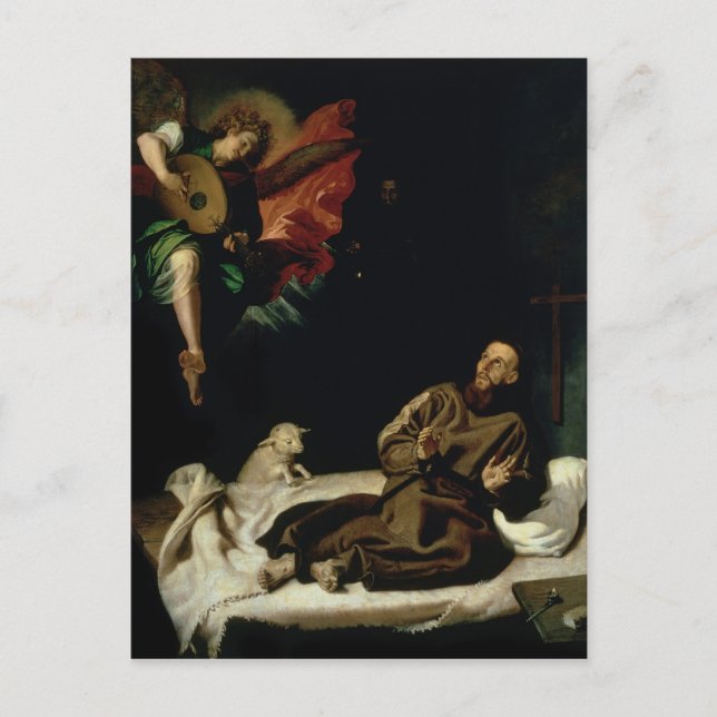 St. Francis von einem Angel Musiker gefallen Postkarte (Vorderseite)