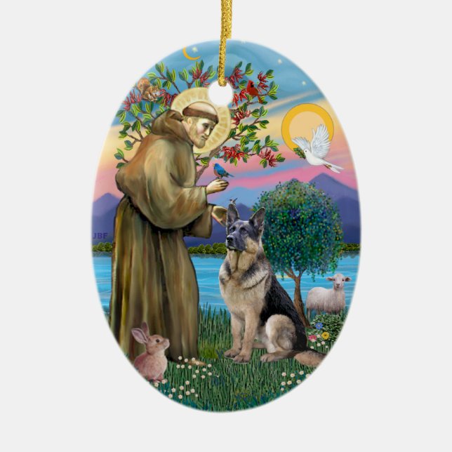 St. Francis (W) - German Shepherd (C) Keramik Ornament (Vorne)