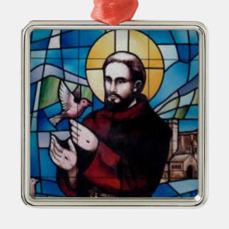 St- FrancisBuntglas-Bild mit Taube Silbernes Ornament