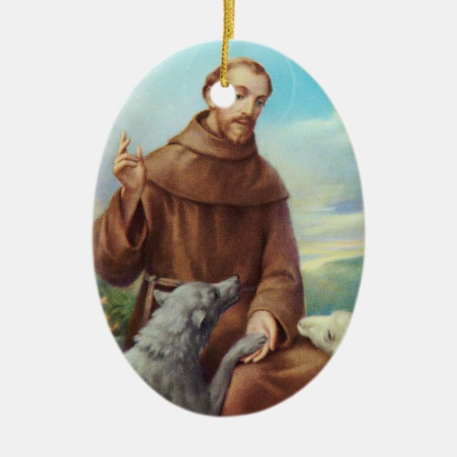 St- Francisgebet für unsere Haustiere Keramik Ornament (Vorne)