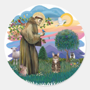 St. Franziskus (ff) - Getigerte Katze Runder Aufkleber
