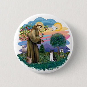 St. Franziskus (ff) - Schwarz-weiß-Katze Button