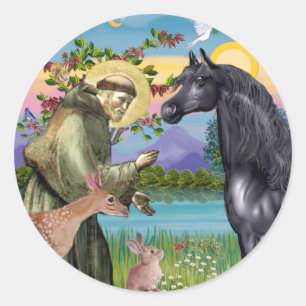 St. Franziskus - Schwarzes arabisches Pferd Runder Aufkleber