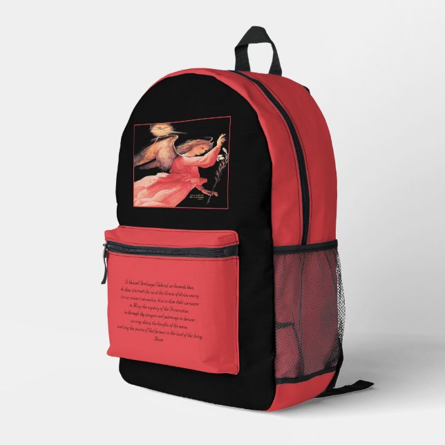St. Gabriel der Erzengel mit Gebet Bedruckter Rucksack (Rückseitige Ecke Rechts)