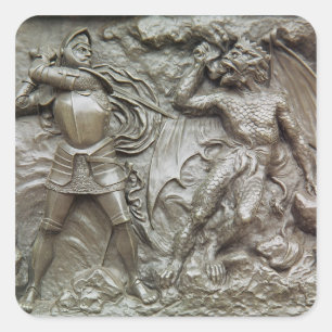 St George, das den Drachen kämpft Quadratischer Aufkleber
