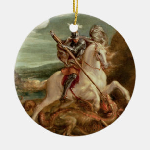 St George, das den Drachen, (Öl, tötet auf Platt Keramikornament
