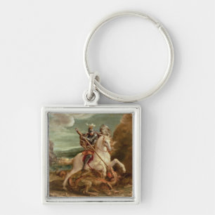 St George, das den Drachen, (Öl, tötet auf Platt Schlüsselanhänger