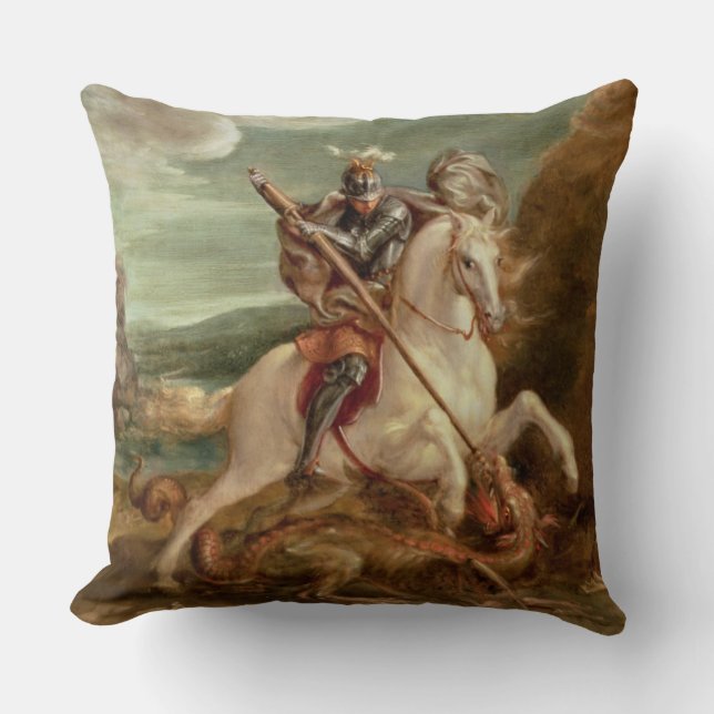St George, das den Drachen, (Öl, tötet auf Platte) Kissen (Vorderseite)