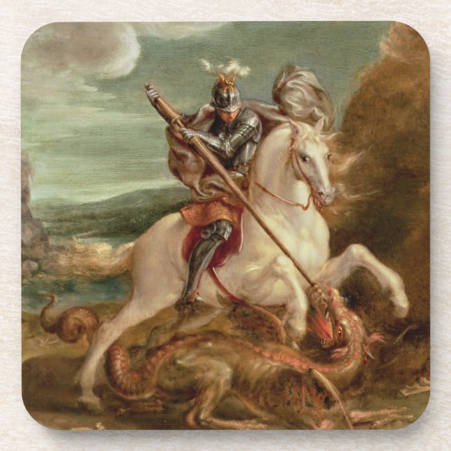 St George, das den Drachen, (Öl, tötet auf Platte) Untersetzer (Vorderseite)