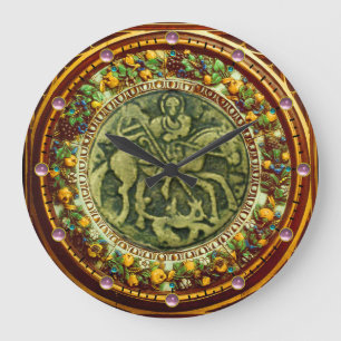 ST.GEORGE, DRAGON BRONZE MEDALLION FLORAL CROWN GROßE WANDUHR