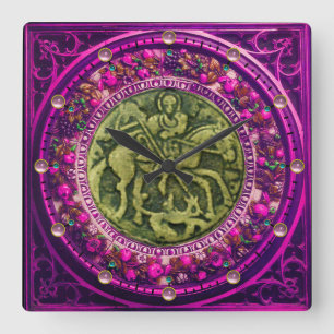 ST.GEORGE, DRAGON BRONZE MEDALLION FLORAL CROWN QUADRATISCHE WANDUHR