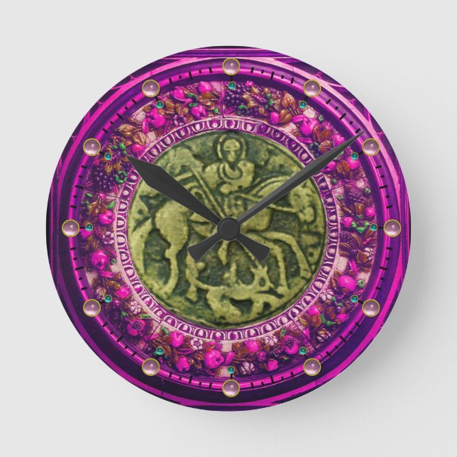 ST.GEORGE, DRAGON BRONZE MEDALLION  FLORAL CROWN RUNDE WANDUHR (Vorderseite)