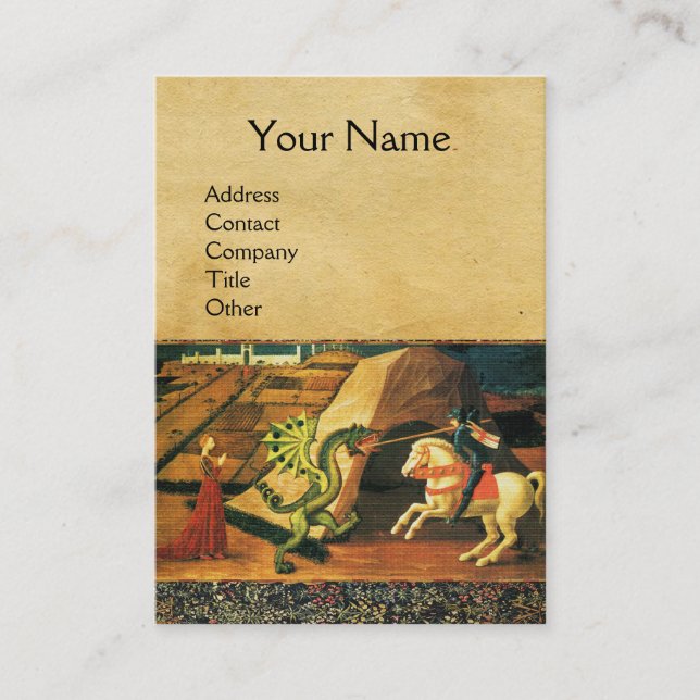 ST. GEORGE ,DRAGON,PRINCESS Green Brown Parchment Visitenkarte (Vorderseite)
