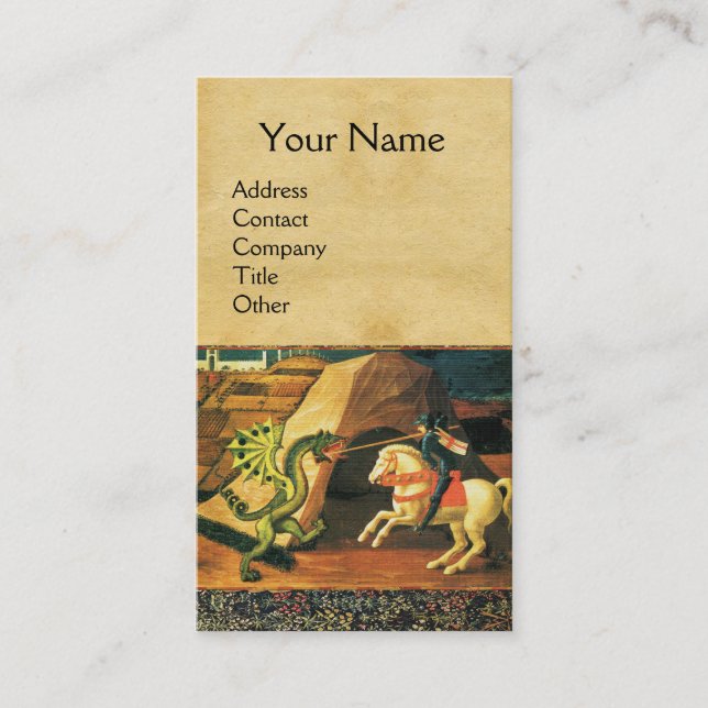 ST. GEORGE ,DRAGON,PRINCESS Green Brown Parchment Visitenkarte (Vorderseite)