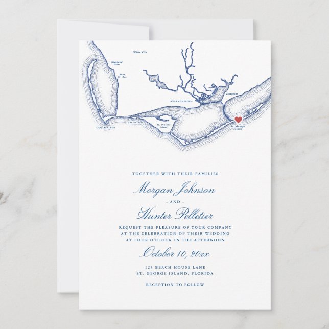 St. George Island All-in-One Blue QR Code Wedding Einladung (Vorderseite)