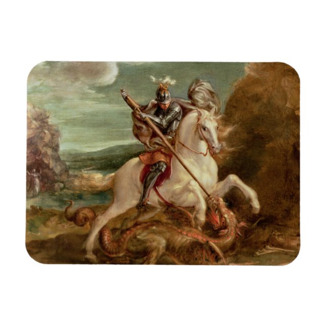 St. George segelte den Drachen (Öl auf Tafel) Magnet (Horizontal)