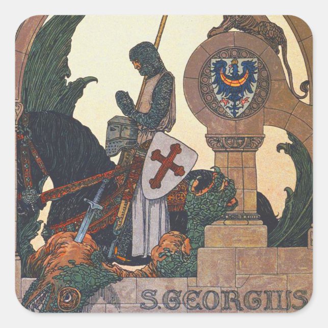 St. George und der Drache - Heinrich Lefler Quadratischer Aufkleber (Vorderseite)