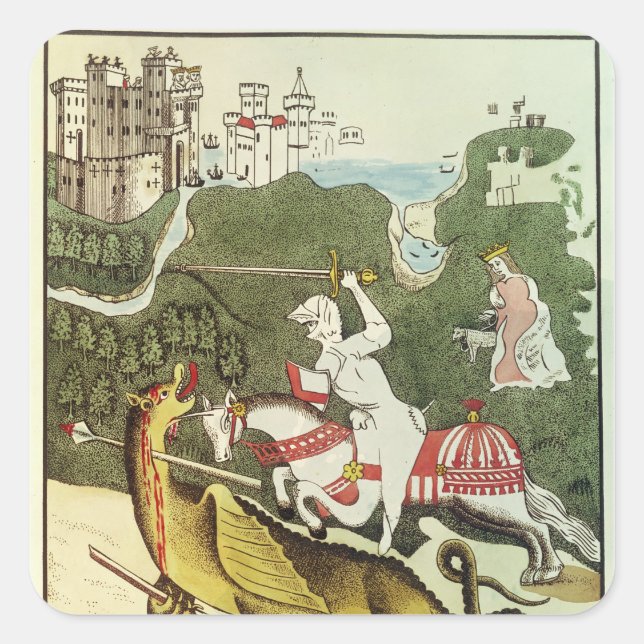 St. George und der Drache Quadratischer Aufkleber (Vorderseite)