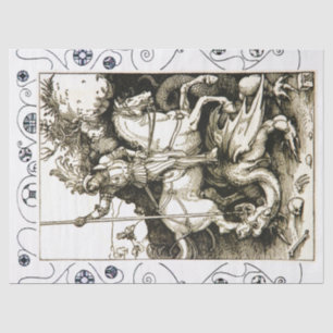 ST GEORGE UND DRACHE, Schwarz-weiß Seidenpapier