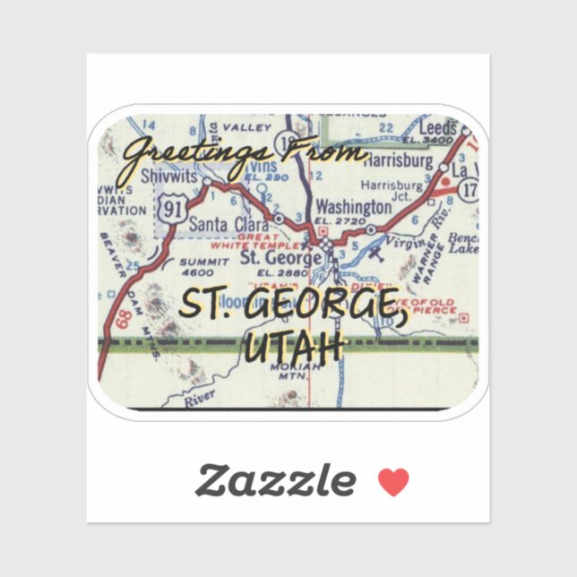 St. George Utah Vintage Karte Aufkleber (Blatt)