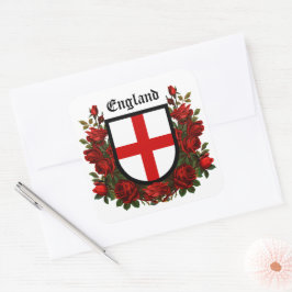 St. George's Shield umgeben von Rote Rosen Quadratischer Aufkleber