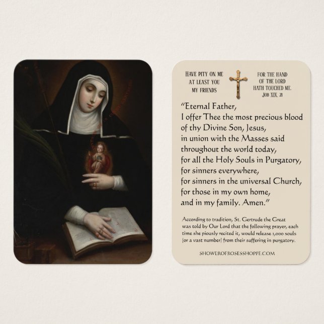 St. Gertrude, die Große Klägerin, Heilige Karte (Vorne & Hinten)