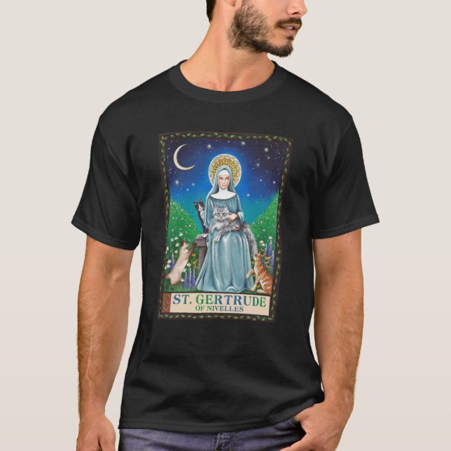St Gertrude of Nivelles Patron Saint of Cats T-Shirt (Vorderseite)