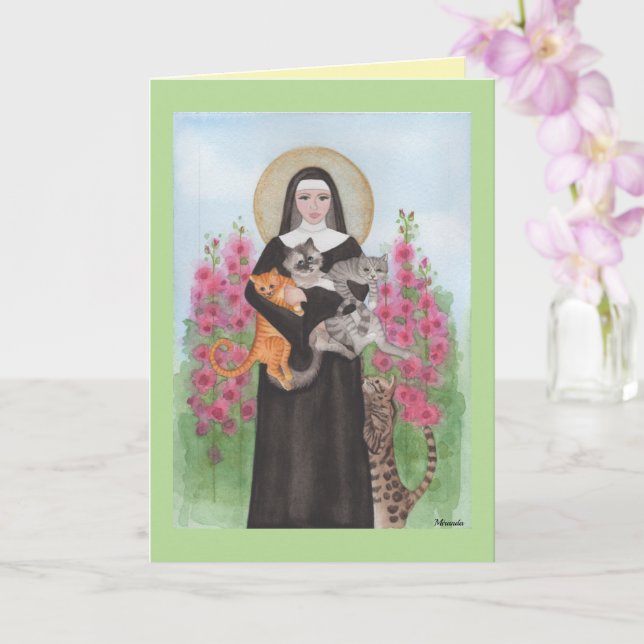 St. Gertrude Schirmherr der Katzen Grußkarte Gebur Karte (Orchidee)