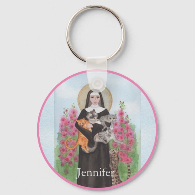 St. Gertrude Schutzheilige der Katzen Schlüsselanhänger (Vorderseite)