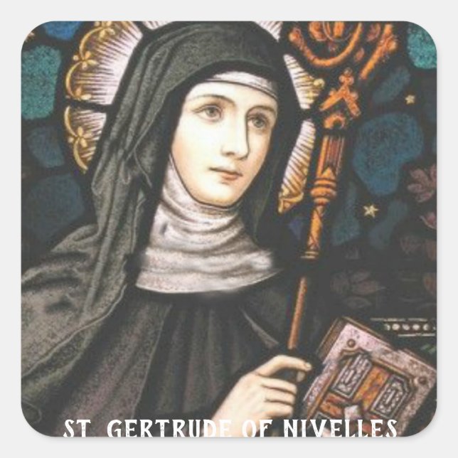 St. Gertrude von Nivelles Schutzheilige der Katzen Quadratischer Aufkleber (Vorderseite)