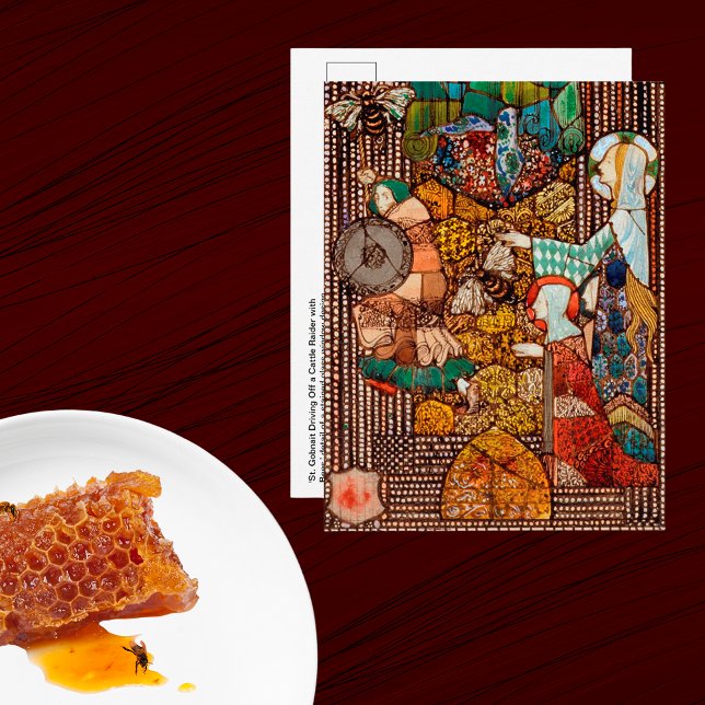 St Gobnait Drives Off Cattle Raiders with Bees Postkarte (Von Creator hochgeladen)