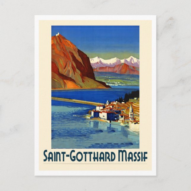St. Gotthard Massiv, Retro Postkarte (Vorderseite)