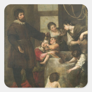 St. Isidore rettet ein Kind, das in ein wel Quadratischer Aufkleber