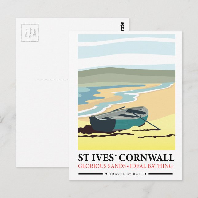 St Ives Cornwall nautisches Reiseplakat. Postkarte (Vorne/Hinten)