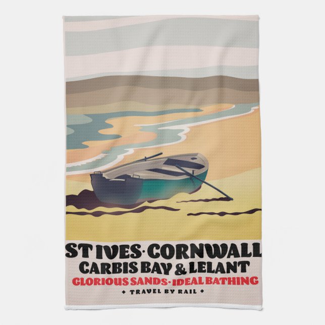 St Ives Cornwall Travel Poster Geschirrtuch (Vertikal)