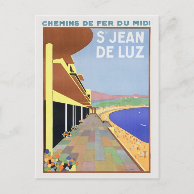 St.Jean de Luz Vintage Poster 1928 Postkarte (Vorderseite)