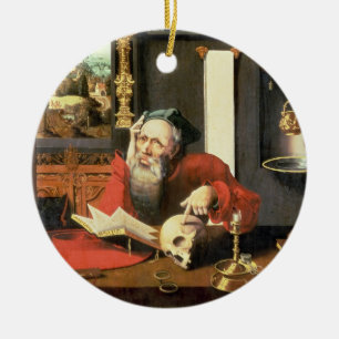 St Jerome in seiner Studie Keramikornament