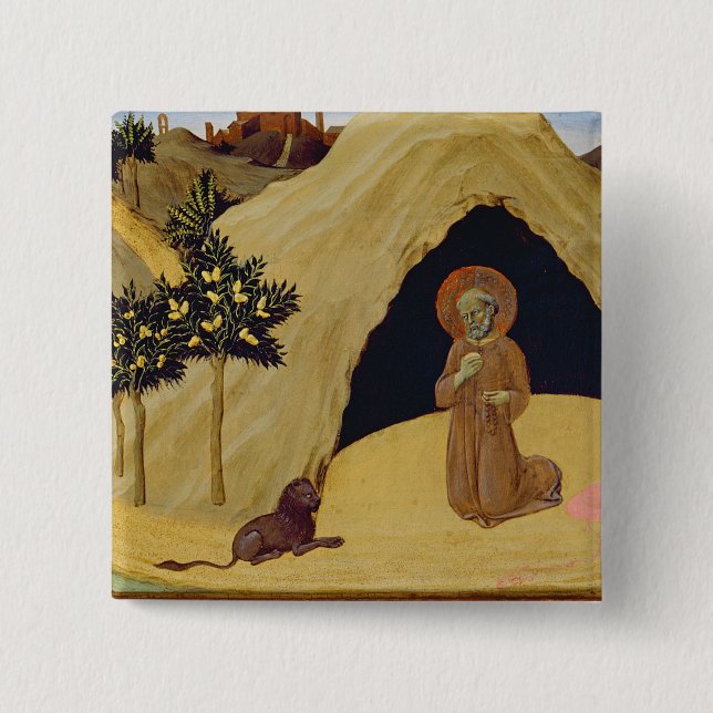 St Jerome mit dem Löwe, 1436 (Tempera auf Platte) Button (Vorderseite)