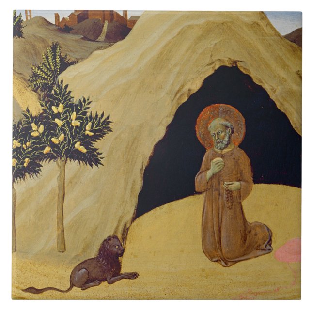 St Jerome mit dem Löwe, 1436 (Tempera auf Platte) Fliese (Vorderseite)