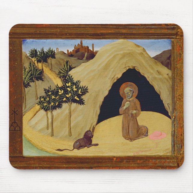 St Jerome mit dem Löwe, 1436 (Tempera auf Platte) Mousepad (Vorne)