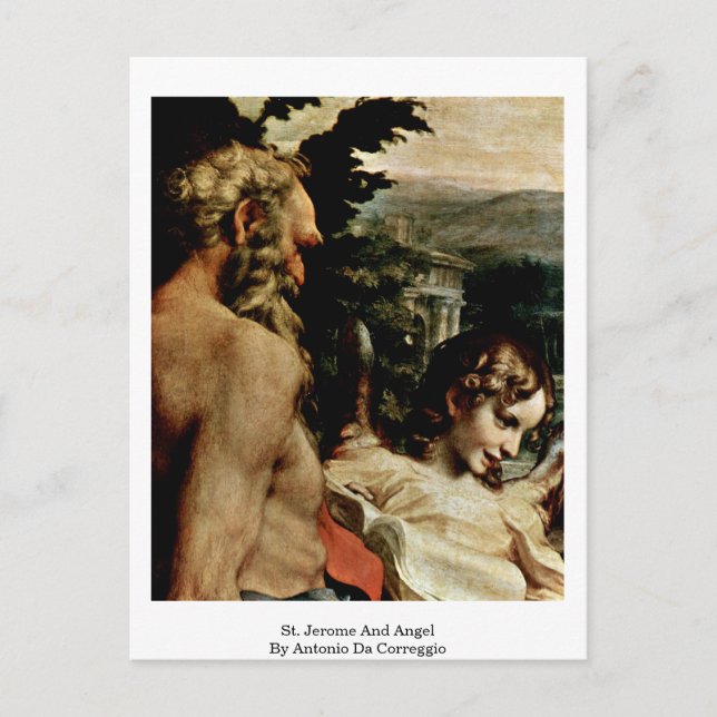 St. Jerome und Angel von Antonio Da Correggio Postkarte (Vorderseite)