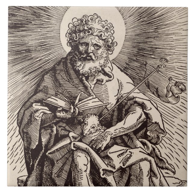 St. John der Täufer Holt das Lamm Fliese (Vorderseite)