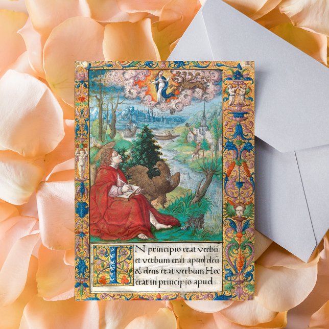 St John the Evangelist Bible Mittelaltermanuskript Postkarte (St John the Evangelist Bible Medieval Manuscript Catholic Christian Postcard)