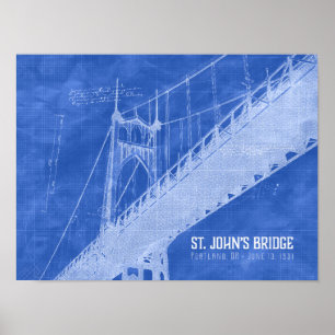 St. John's Bridge Architektur Blueprint Art Poster