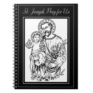 St. Joseph bete für uns Schwarz, Weiß, Katholisch Notizblock