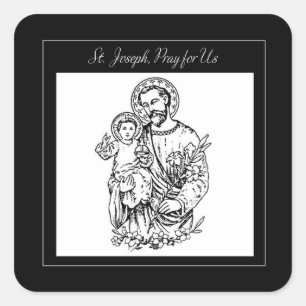 St. Joseph bete für uns Schwarz, Weiß, Katholisch Quadratischer Aufkleber