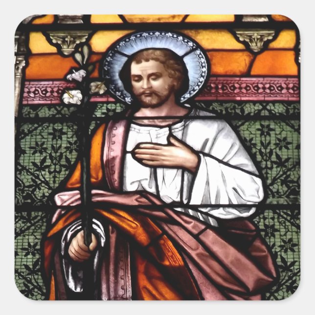 St. Joseph beten für uns - Buntglasfenster Quadratischer Aufkleber (Vorderseite)