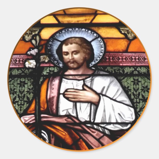 St. Joseph beten für uns - Buntglasfenster Runder Aufkleber (Vorderseite)