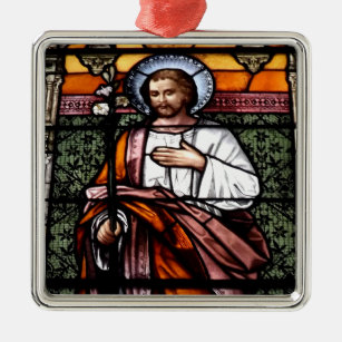 St Joseph beten für uns - Buntglasfenster Silbernes Ornament