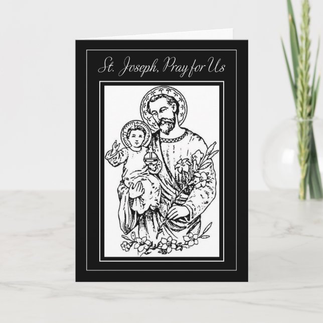 St. Joseph beten für uns Schwarz-weiße Illustratio Karte (Vorderseite)